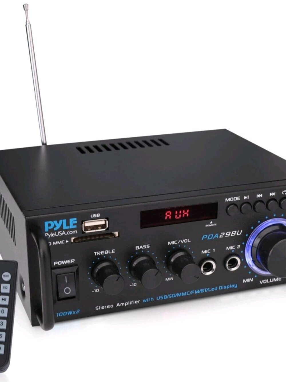 Pyle PDA29BU.5 200W Wireless BT, 2CH Stereo Power Amplifier w/BONUS LIGHTS